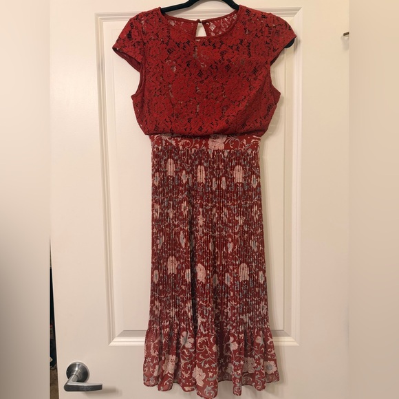 Anthropologie Women’s Arcadia Red Lace Floral Midi Dress size 0 - Picture 4 of 10